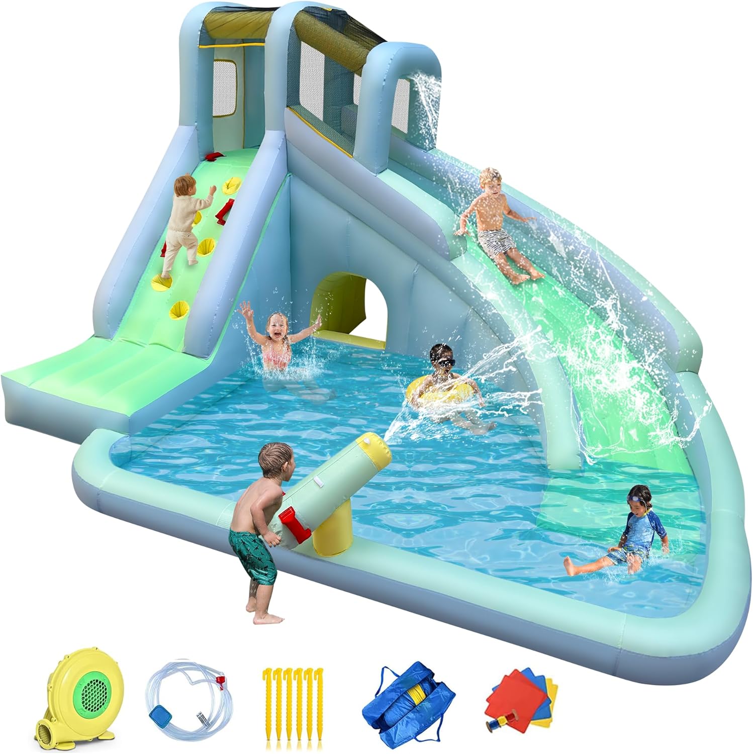 Kids Outdoor House - Надувной детский батут-аквапарк 6-в-1, в комплекте