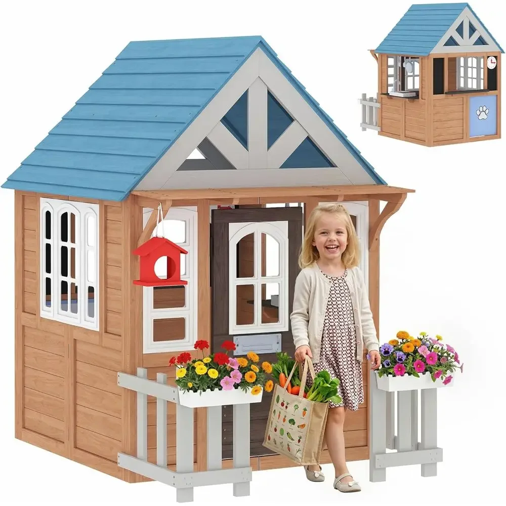 Qaba Kids Outdoor Playhouse - Детский деревянный игровой домик Qaba для