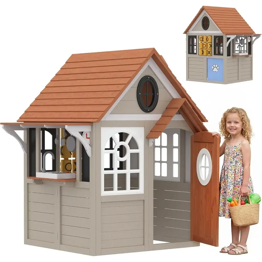 Qaba Kids Outdoor Playhouse - Детский деревянный игровой домик Qaba Outdoor