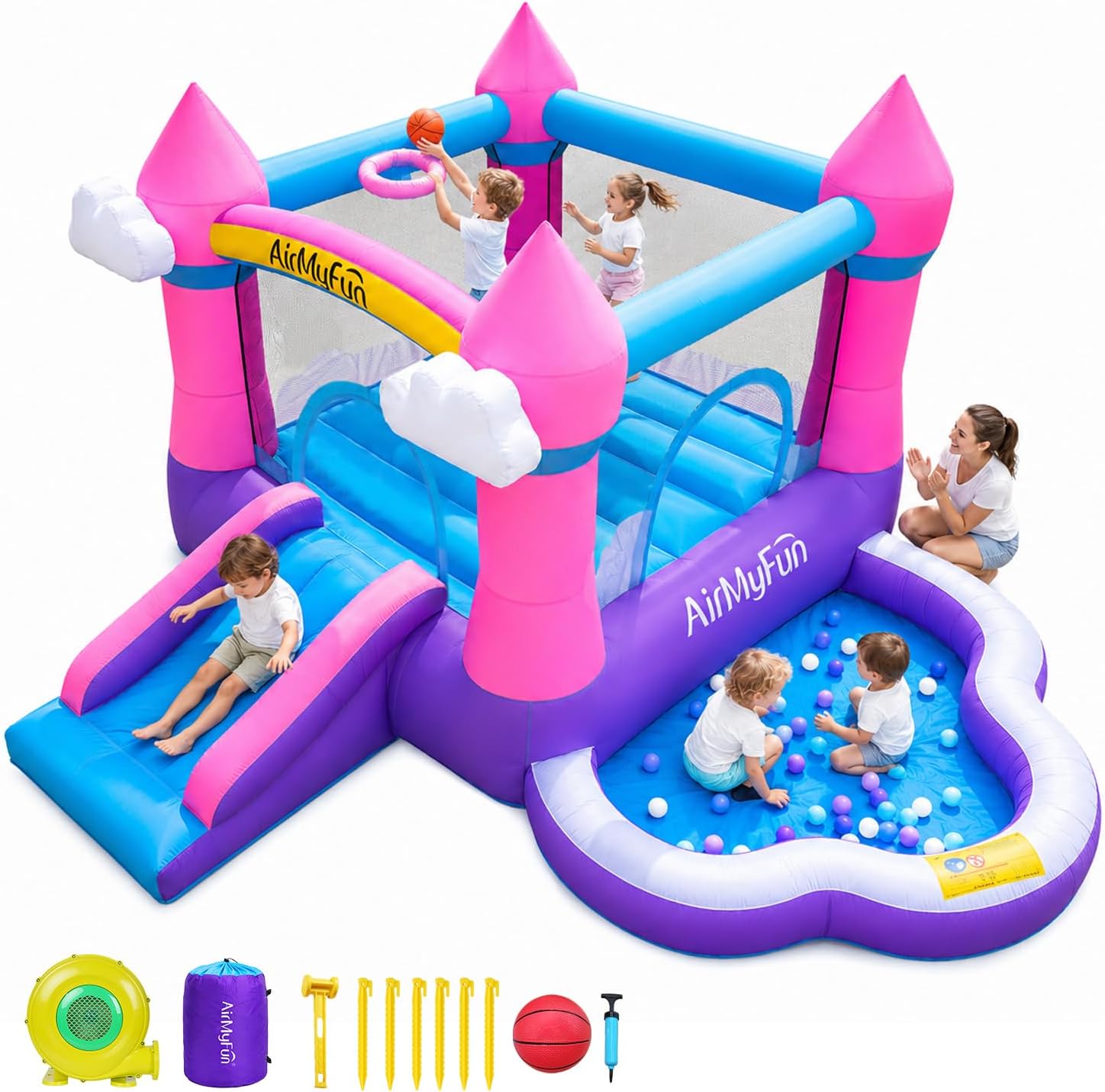 Kids Outdoor House - Розовый надувной батут для детей 3-8