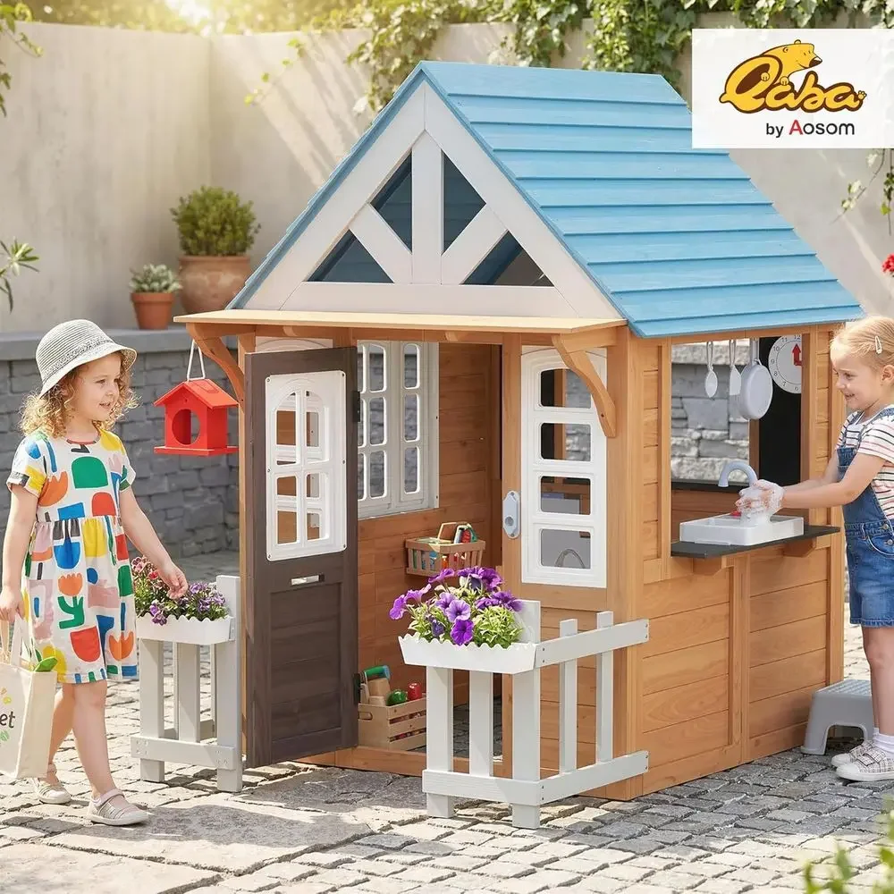 Детский деревянный игровой дом – обзор и цена Qaba Kids Outdoor Playhouse